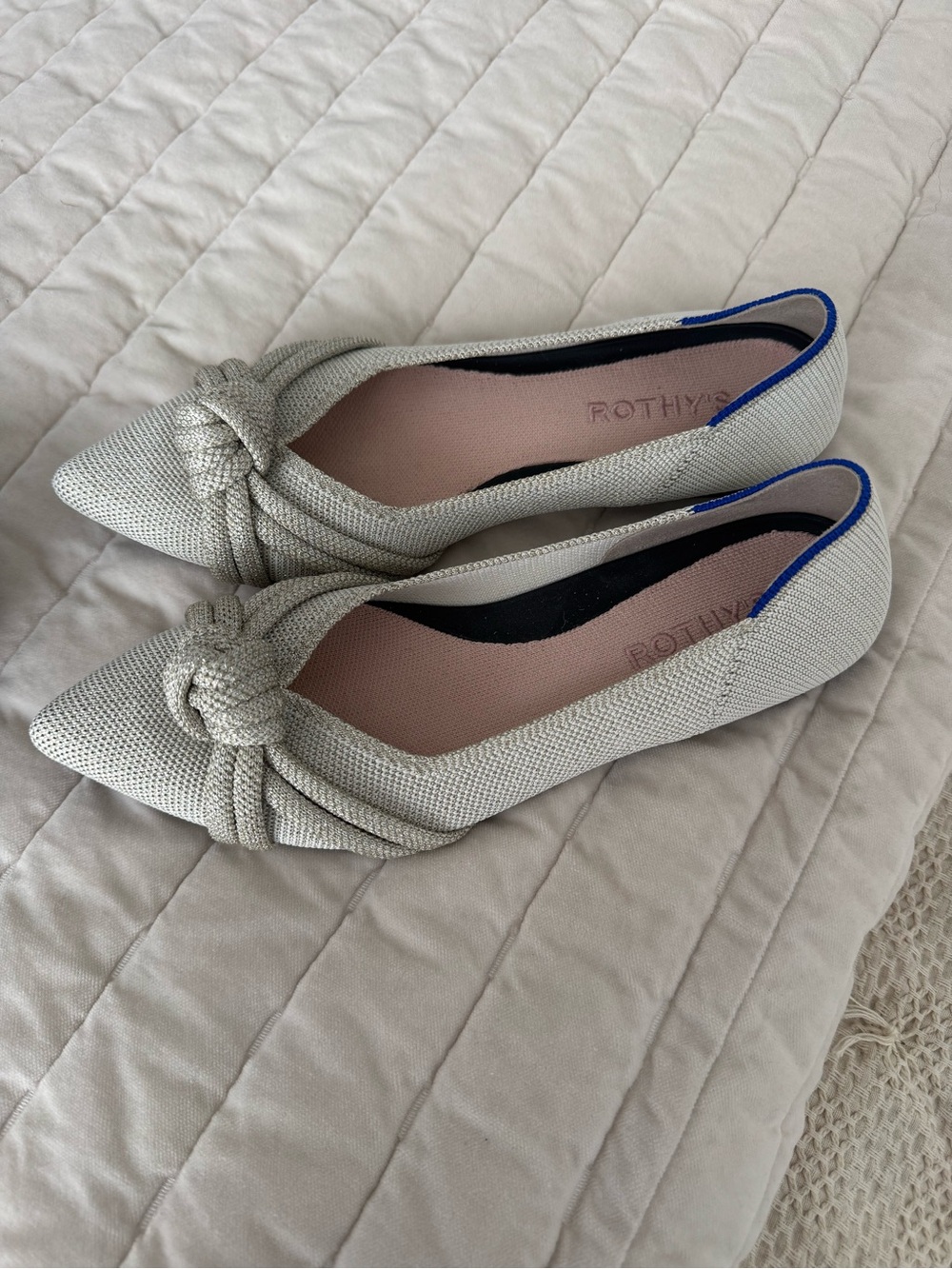 Rothy's Diamanté Metallic Knot Flats with Blue Heel Accent - Picture 2 of 5